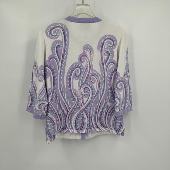 Bob Mackie Wearable Art Womens Caridgan Size S Paisley Purple White Artsy - Picture 2 of 7